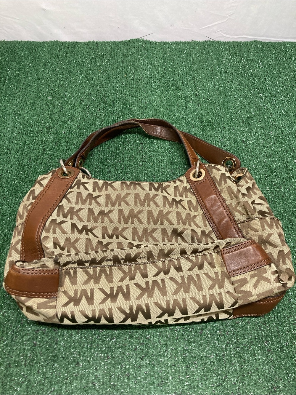 Michael Kors Brown & Beige MK Logo Shoulder Bag (OKPM-09-41)